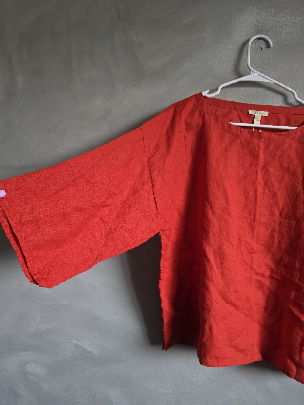 Eileen Fisher L Organic Linen Round Neck Box Top NWT Flame Burnt Orange Bateau - Picture 2 of 6